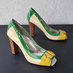 Naughty Monkey Multicolor Leather Peep Toe Pumps Heels Size 8.5